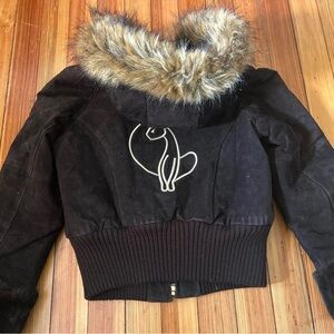 Baby Phat Coat Jacket Dark Brown (like black) Large Girls (or xs Women’s)